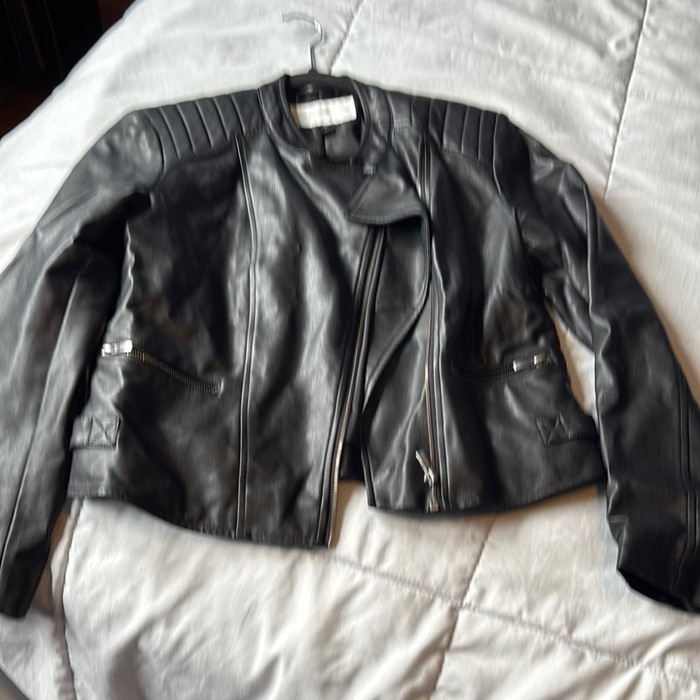 Women's Jaclyn Smith Black Leather Moto Jacket Asymmetrical Zipper